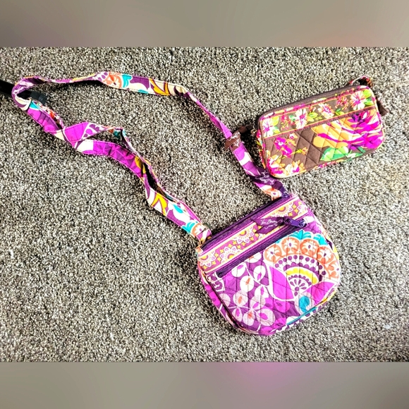 Vera Bradley Handbags - Vintage lot of 2 Vera Bradley plum crazy used fold over english rose wall